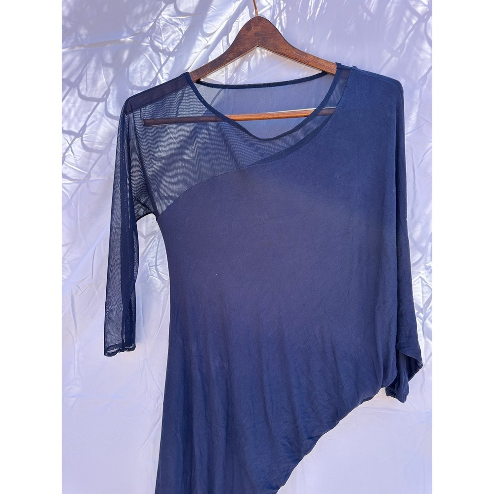 BCBG Max Azria Women's Navy Asymmetrical Mesh Top Size XS